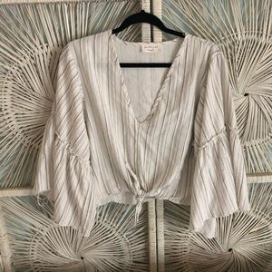 Small Lavender Field V Neck Bell Sleeve Crop Top